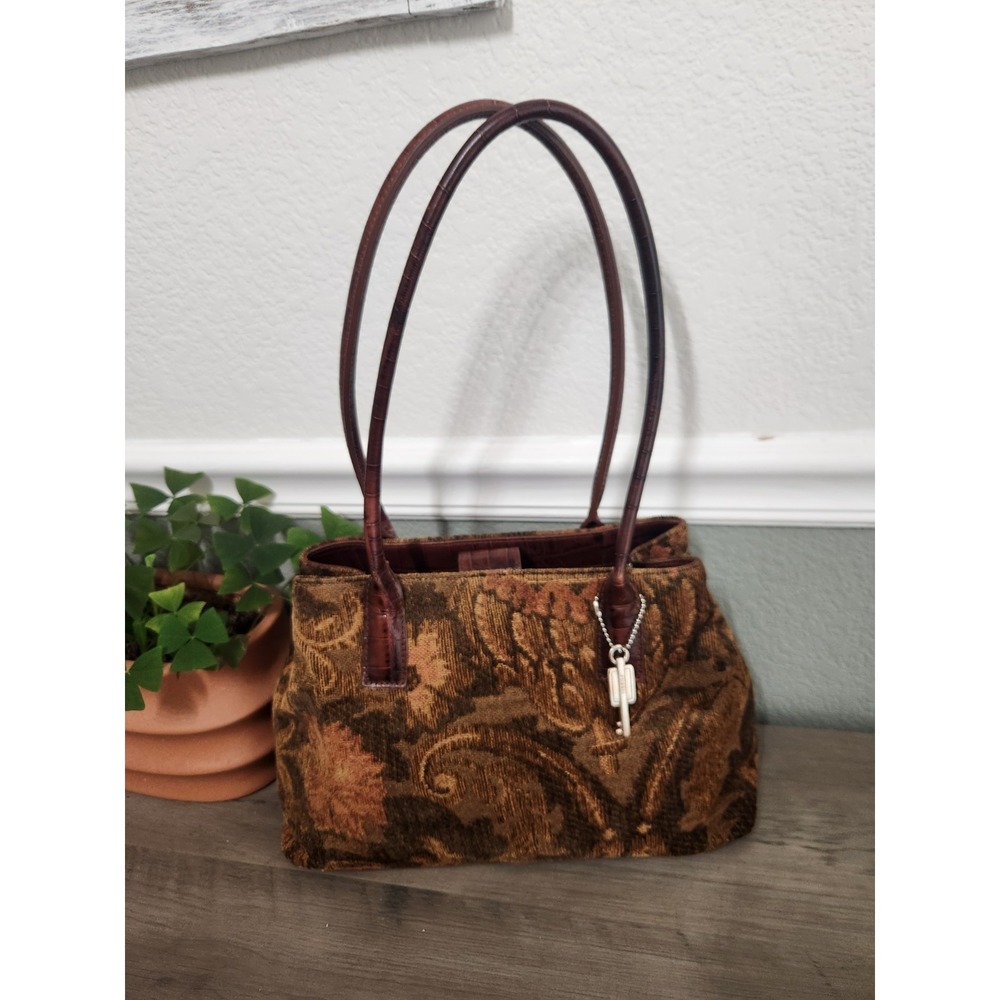 Fossil Brown Floral Tapestry Favric Purse Carpet Shoulder Bag Croc Boho Y2k Art